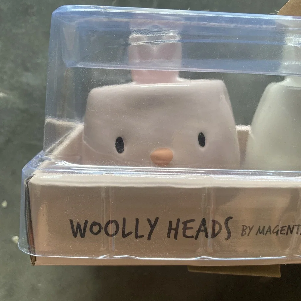 Woolly Heads By Magenta‎ Set Of 3 Ceramic Egg Cups. Pink And White.